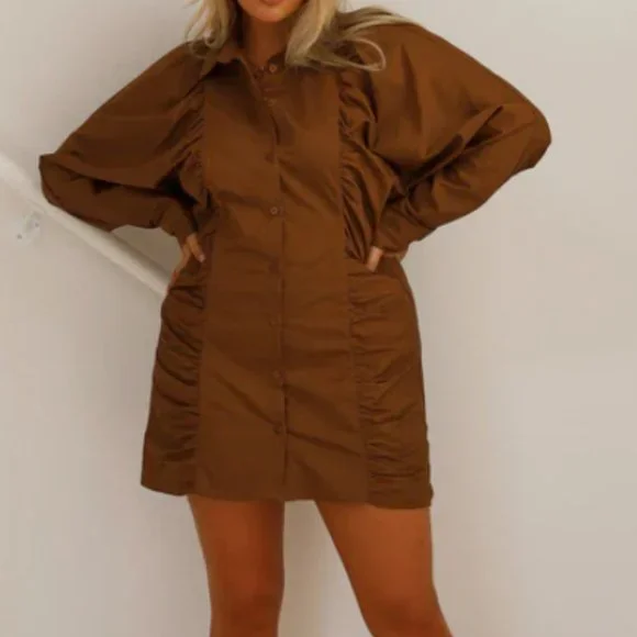 Mini Ruched Shirt Dress - Picture 2 of 5